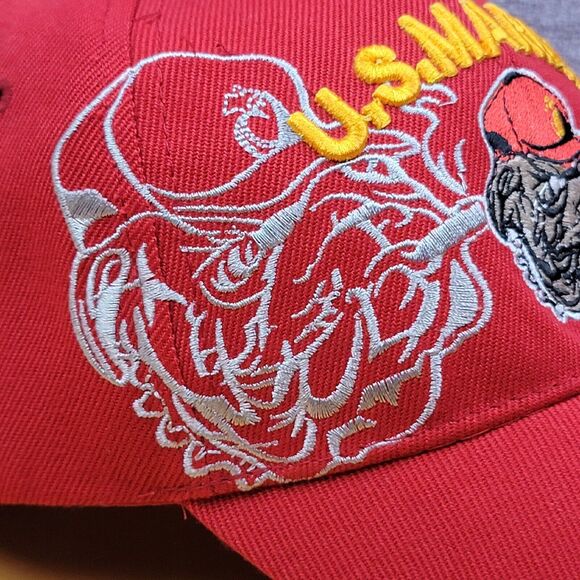 USMC Cigar Smoking Bulldog & Shadow Trucker Hat Red US Marine Corps Adjustable - Picture 12 of 16